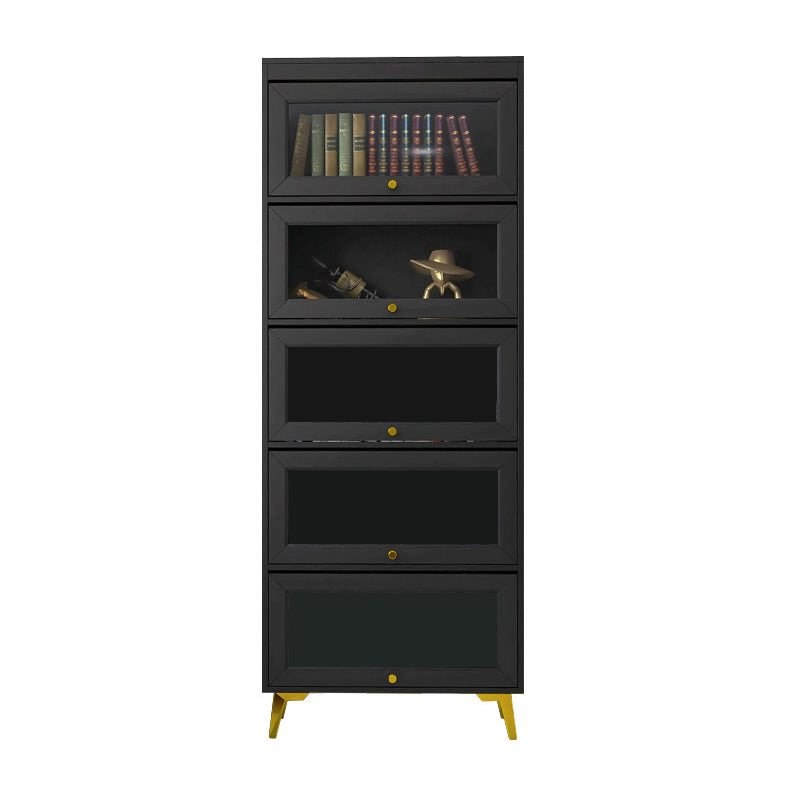 Modern 11.81" W Wooden Side Cabinet with Glass Doors in Black 31.5"L x 11.8"W x 82.7"H Clearhalo 'Cabinets & Chests' 'cabinets_chests' 'furn' 'furn_cabinets_chests' 'Furniture' 'Living Room Furniture' 5754961