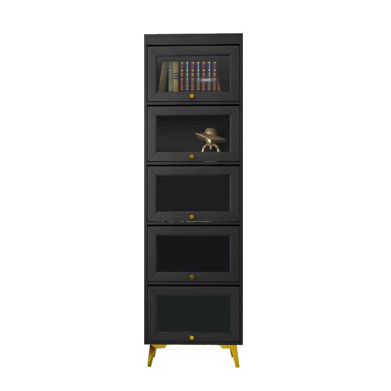 Modern 11.81" W Wooden Side Cabinet with Glass Doors in Black 23.6"L x 11.8"W x 82.7"H Clearhalo 'Cabinets & Chests' 'cabinets_chests' 'furn' 'furn_cabinets_chests' 'Furniture' 'Living Room Furniture' 5754962