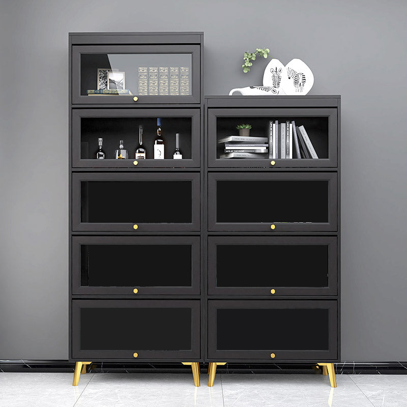 Modern 11.81" W Wooden Side Cabinet with Glass Doors in Black Clearhalo 'Cabinets & Chests' 'cabinets_chests' 'furn' 'furn_cabinets_chests' 'Furniture' 'Living Room Furniture' 5754963