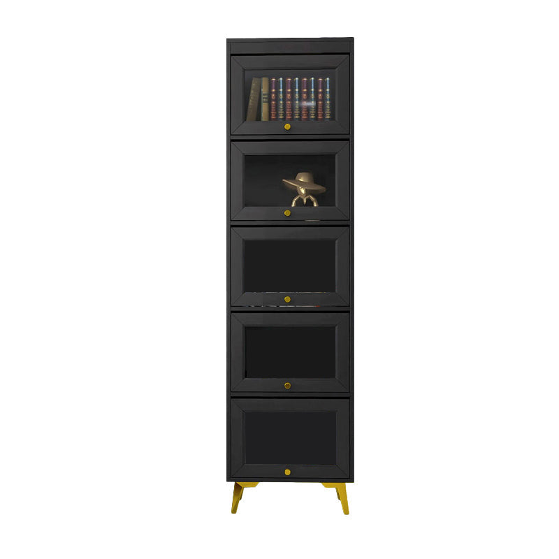 Modern 11.81" W Wooden Side Cabinet with Glass Doors in Black 19.7"L x 11.8"W x 82.7"H Clearhalo 'Cabinets & Chests' 'cabinets_chests' 'furn' 'furn_cabinets_chests' 'Furniture' 'Living Room Furniture' 5754965