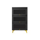 Modern 11.81" W Wooden Side Cabinet with Glass Doors in Black 31.5"L x 11.8"W x 53.1"H Clearhalo 'Cabinets & Chests' 'cabinets_chests' 'furn' 'furn_cabinets_chests' 'Furniture' 'Living Room Furniture' 5754972