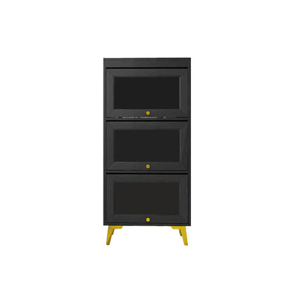 Modern 11.81" W Wooden Side Cabinet with Glass Doors in Black 23.6"L x 11.8"W x 53.1"H Clearhalo 'Cabinets & Chests' 'cabinets_chests' 'furn' 'furn_cabinets_chests' 'Furniture' 'Living Room Furniture' 5754973