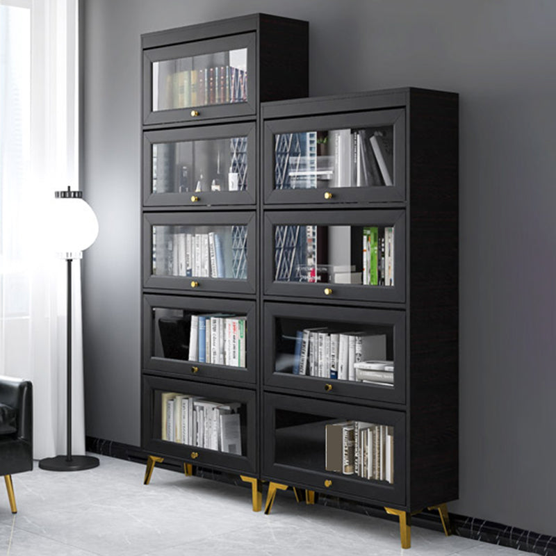 Modern 11.81" W Wooden Side Cabinet with Glass Doors in Black Clearhalo 'Cabinets & Chests' 'cabinets_chests' 'furn' 'furn_cabinets_chests' 'Furniture' 'Living Room Furniture' 5754976