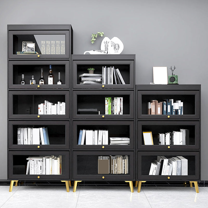 Modern 11.81" W Wooden Side Cabinet with Glass Doors in Black Clearhalo 'Cabinets & Chests' 'cabinets_chests' 'furn' 'furn_cabinets_chests' 'Furniture' 'Living Room Furniture' 5754977