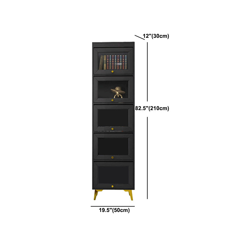Modern 11.81" W Wooden Side Cabinet with Glass Doors in Black Clearhalo 'Cabinets & Chests' 'cabinets_chests' 'furn' 'furn_cabinets_chests' 'Furniture' 'Living Room Furniture' 5754979