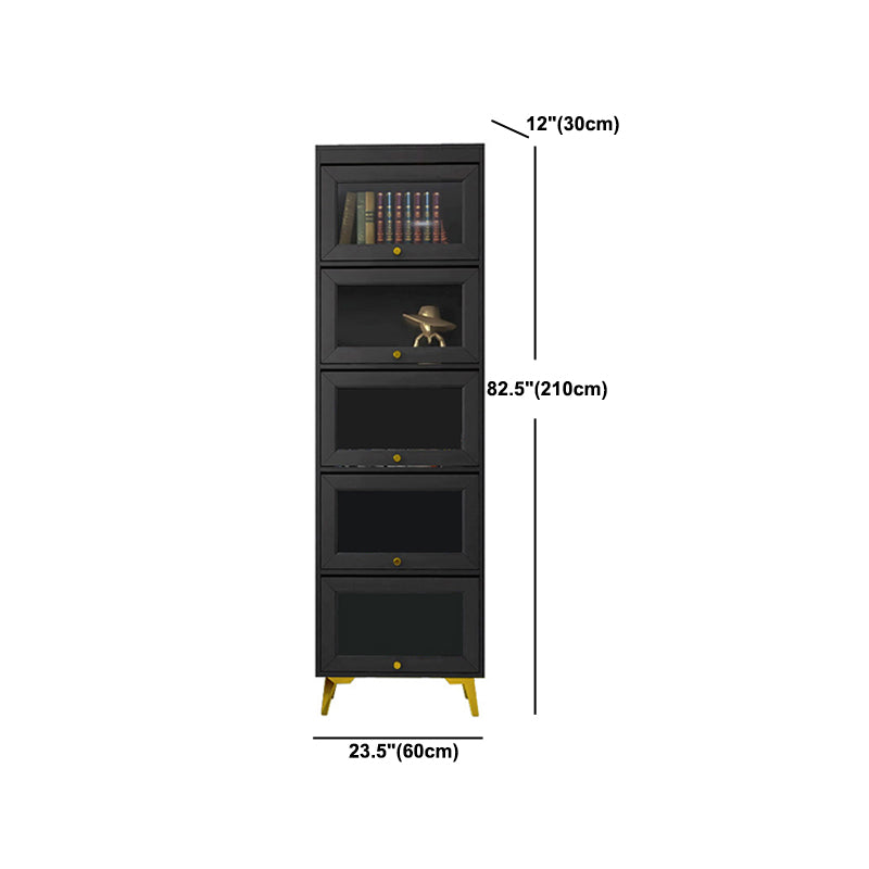 Modern 11.81" W Wooden Side Cabinet with Glass Doors in Black Clearhalo 'Cabinets & Chests' 'cabinets_chests' 'furn' 'furn_cabinets_chests' 'Furniture' 'Living Room Furniture' 5754982