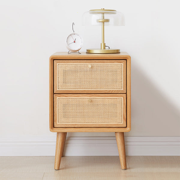 Legno massiccio e rattan comodino deposito a 2 cassette cassetto gambe incluse