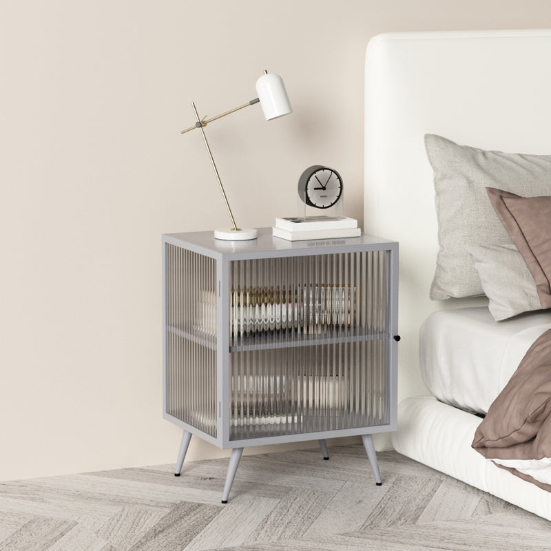 Cabinets Included Bed Nightstand Modern Shelves Bedside Cabinet Glass Door Grey 1 Piece Clearhalo 'Bedroom Furniture' 'furn' 'furn_night_stand' 'Furniture' 'night_stand' 'Nightstands' 5755052
