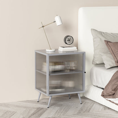 Cabinets Included Bed Nightstand Modern Shelves Bedside Cabinet Glass Door Grey 1 Piece Clearhalo 'Bedroom Furniture' 'furn' 'furn_night_stand' 'Furniture' 'night_stand' 'Nightstands' 5755052