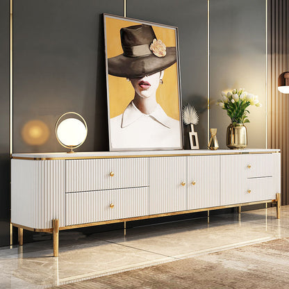 Glam White Stone Top TV Stand 4-Drawer TV Console with Stainless Steel Frame Wood Door Clearhalo 'furn' 'furn_tv_stands_entertainment_centers' 'Furniture' 'Living Room Furniture' 'TV Stands & Entertainment Centers' 'TV Stands & Media Storage Furniture' 'tv_stands_entertainment_centers' 5755077