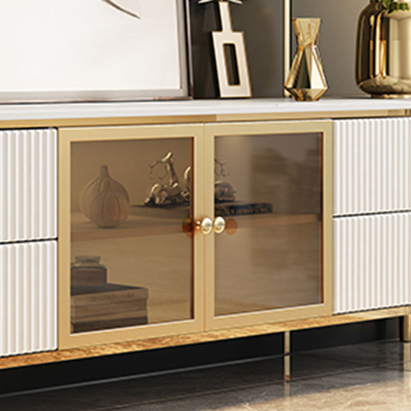 Glam White Stone Top TV Stand 4-Drawer TV Console with Stainless Steel Frame Clearhalo 'furn' 'furn_tv_stands_entertainment_centers' 'Furniture' 'Living Room Furniture' 'TV Stands & Entertainment Centers' 'TV Stands & Media Storage Furniture' 'tv_stands_entertainment_centers' 5755079