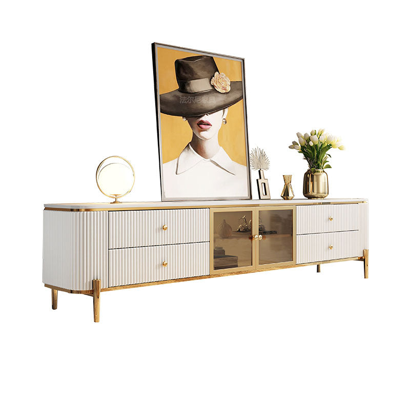 Glam White Stone Top TV Stand 4-Drawer TV Console with Stainless Steel Frame Clearhalo 'furn' 'furn_tv_stands_entertainment_centers' 'Furniture' 'Living Room Furniture' 'TV Stands & Entertainment Centers' 'TV Stands & Media Storage Furniture' 'tv_stands_entertainment_centers' 5755080