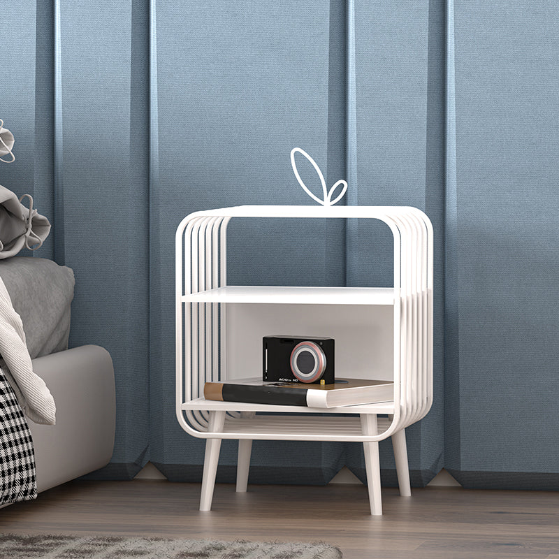 Tavolo da notte in metallo in metallo comodino aperto contemporaneo con 2 ripiani