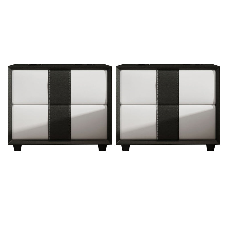 Rectangular Two Drawer Nightstand Contemporary 15.7" H Night Table Black White 2 Piece Set Clearhalo 'Bedroom Furniture' 'furn' 'furn_night_stand' 'Furniture' 'night_stand' 'Nightstands' 5755144