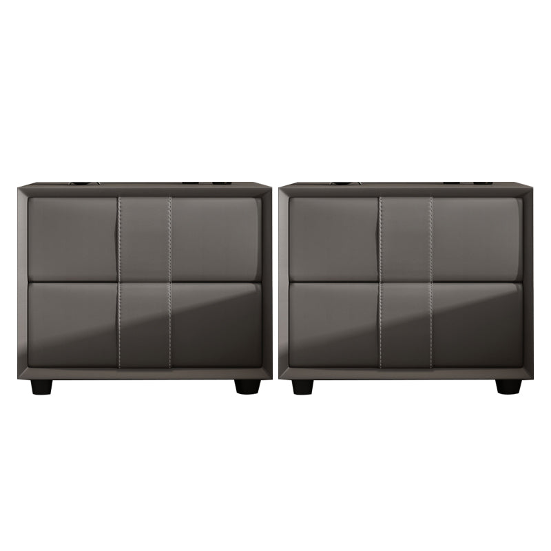 Rectangular Two Drawer Nightstand Contemporary 15.7" H Night Table Dark Gray 2 Piece Set Clearhalo 'Bedroom Furniture' 'furn' 'furn_night_stand' 'Furniture' 'night_stand' 'Nightstands' 5755145