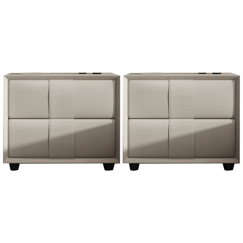 Rectangular Two Drawer Nightstand Contemporary 15.7" H Night Table Off-White 2 Piece Set Clearhalo 'Bedroom Furniture' 'furn' 'furn_night_stand' 'Furniture' 'night_stand' 'Nightstands' 5755150