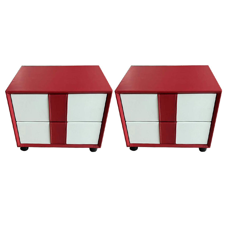 Rectangular Two Drawer Nightstand Contemporary 15.7" H Night Table Red-White 2 Piece Set Clearhalo 'Bedroom Furniture' 'furn' 'furn_night_stand' 'Furniture' 'night_stand' 'Nightstands' 5755151