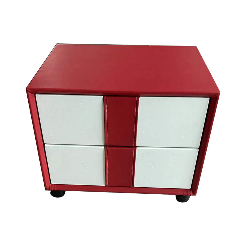 Rectangular Two Drawer Nightstand Contemporary 15.7" H Night Table Red-White 1 Piece Clearhalo 'Bedroom Furniture' 'furn' 'furn_night_stand' 'Furniture' 'night_stand' 'Nightstands' 5755157