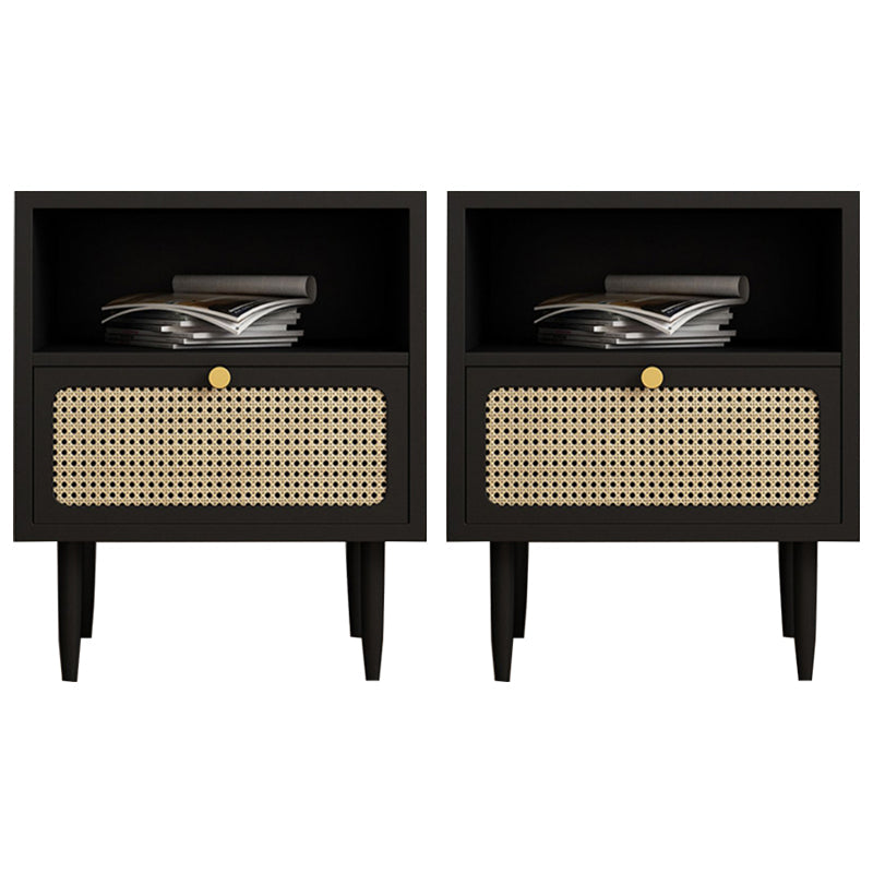 Wicker & Rattan Modern Night Table Solid Wood Storage 20.47 Inch H Nightstand