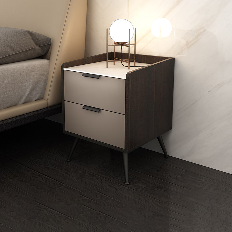 Espresso Wood and Off-White Night Table Modern Stone and Pearl Wood Bedside Cabinet Clearhalo 'Bedroom Furniture' 'furn' 'furn_night_stand' 'Furniture' 'night_stand' 'Nightstands' 5755211