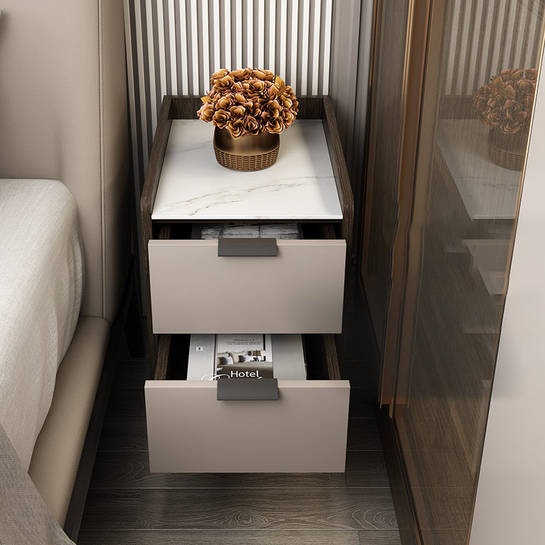 Espresso Wood and Off-White Night Table Modern Stone and Pearl Wood Bedside Cabinet Clearhalo 'Bedroom Furniture' 'furn' 'furn_night_stand' 'Furniture' 'night_stand' 'Nightstands' 5755213