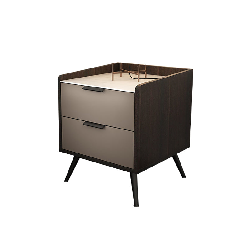 Espresso Wood and Off-White Night Table Modern Stone and Pearl Wood Bedside Cabinet 15.7"L x 15.7"W x 20.8"H Coffee 1 Piece Clearhalo 'Bedroom Furniture' 'furn' 'furn_night_stand' 'Furniture' 'night_stand' 'Nightstands' 5755214