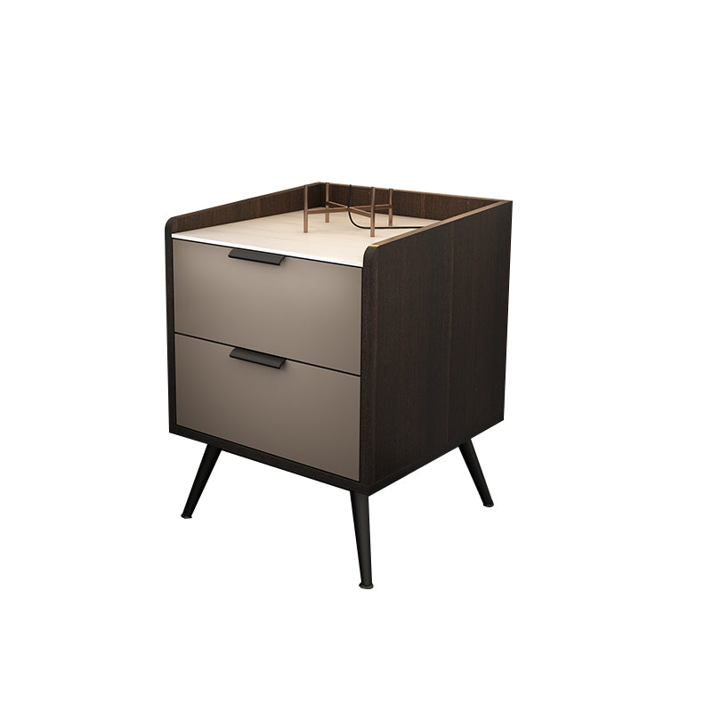 Espresso Wood and Off-White Night Table Modern Stone and Pearl Wood Bedside Cabinet 19.7"L x 15.7"W x 20.8"H Coffee 1 Piece Clearhalo 'Bedroom Furniture' 'furn' 'furn_night_stand' 'Furniture' 'night_stand' 'Nightstands' 5755215