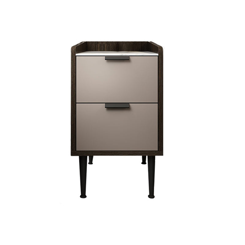 Espresso Wood and Off-White Night Table Modern Stone and Pearl Wood Bedside Cabinet Clearhalo 'Bedroom Furniture' 'furn' 'furn_night_stand' 'Furniture' 'night_stand' 'Nightstands' 5755218