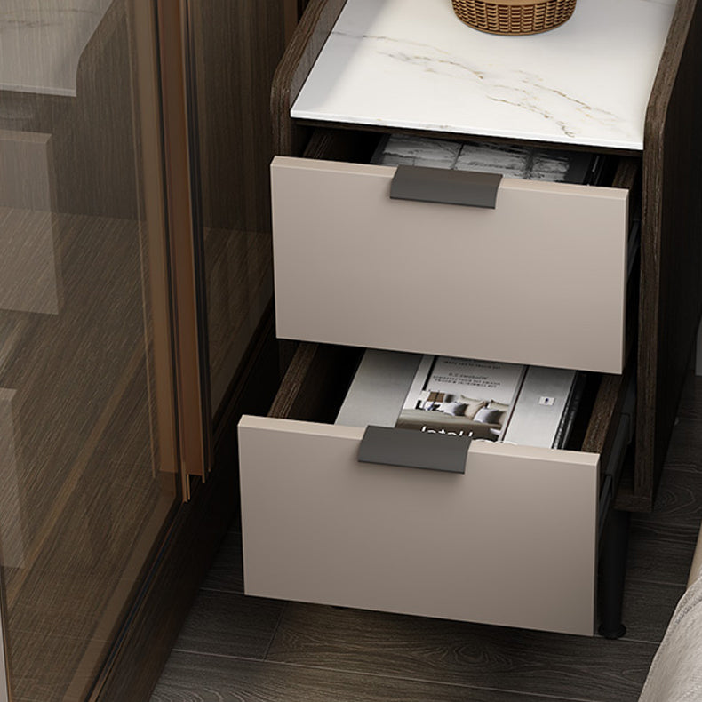 Espresso Wood and Off-White Night Table Modern Stone and Pearl Wood Bedside Cabinet Clearhalo 'Bedroom Furniture' 'furn' 'furn_night_stand' 'Furniture' 'night_stand' 'Nightstands' 5755222