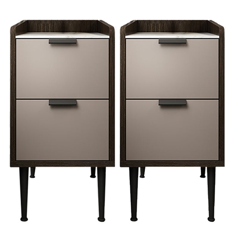 Espresso Wood and Off-White Night Table Modern Stone and Pearl Wood Bedside Cabinet 9.8"L x 15.7"W x 20.8"H Coffee 2 Piece Set Clearhalo 'Bedroom Furniture' 'furn' 'furn_night_stand' 'Furniture' 'night_stand' 'Nightstands' 5755223