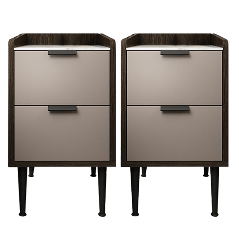 Espresso Wood and Off-White Night Table Modern Stone and Pearl Wood Bedside Cabinet 11.8"L x 15.7"W x 20.8"H Coffee 2 Piece Set Clearhalo 'Bedroom Furniture' 'furn' 'furn_night_stand' 'Furniture' 'night_stand' 'Nightstands' 5755225