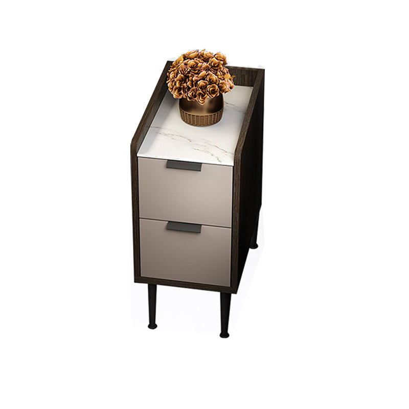 Espresso Wood and Off-White Night Table Modern Stone and Pearl Wood Bedside Cabinet 9.8"L x 15.7"W x 20.8"H Brown 1 Piece Clearhalo 'Bedroom Furniture' 'furn' 'furn_night_stand' 'Furniture' 'night_stand' 'Nightstands' 5755226