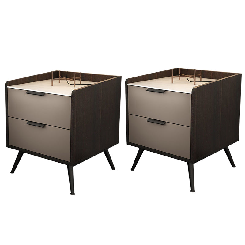Espresso Wood and Off-White Night Table Modern Stone and Pearl Wood Bedside Cabinet 15.7"L x 15.7"W x 20.8"H Coffee 2 Piece Set Clearhalo 'Bedroom Furniture' 'furn' 'furn_night_stand' 'Furniture' 'night_stand' 'Nightstands' 5755227