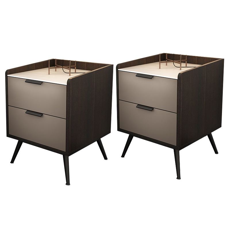 Espresso Wood and Off-White Night Table Modern Stone and Pearl Wood Bedside Cabinet 19.7"L x 15.7"W x 20.8"H Coffee 2 Piece Set Clearhalo 'Bedroom Furniture' 'furn' 'furn_night_stand' 'Furniture' 'night_stand' 'Nightstands' 5755229