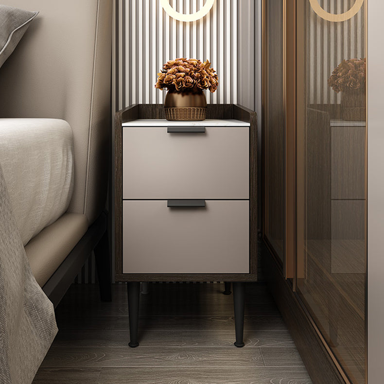 Espresso Wood and Off-White Night Table Modern Stone and Pearl Wood Bedside Cabinet Clearhalo 'Bedroom Furniture' 'furn' 'furn_night_stand' 'Furniture' 'night_stand' 'Nightstands' 5755231