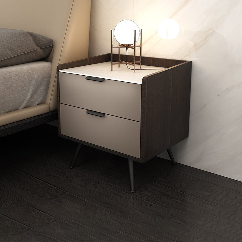 Espresso Wood and Off-White Night Table Modern Stone and Pearl Wood Bedside Cabinet Clearhalo 'Bedroom Furniture' 'furn' 'furn_night_stand' 'Furniture' 'night_stand' 'Nightstands' 5755232
