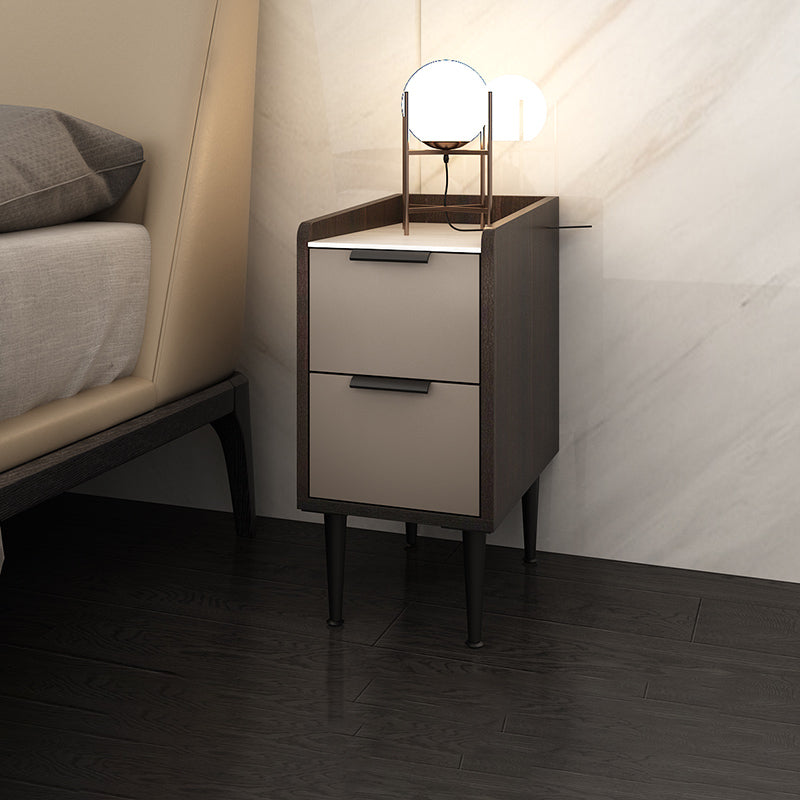 Espresso Wood and Off-White Night Table Modern Stone and Pearl Wood Bedside Cabinet Clearhalo 'Bedroom Furniture' 'furn' 'furn_night_stand' 'Furniture' 'night_stand' 'Nightstands' 5755233
