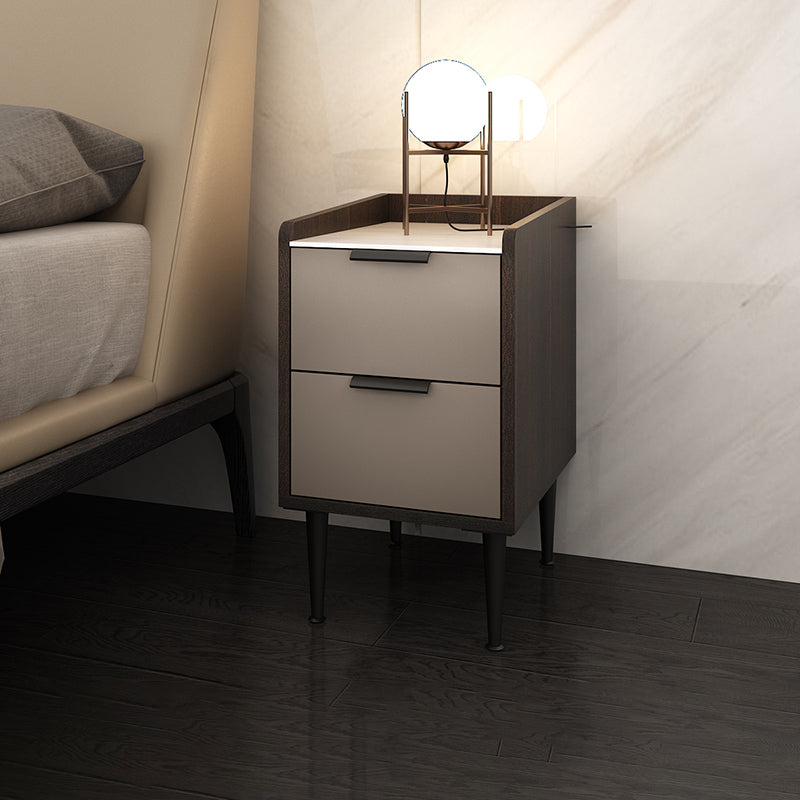 Espresso Wood and Off-White Night Table Modern Stone and Pearl Wood Bedside Cabinet Clearhalo 'Bedroom Furniture' 'furn' 'furn_night_stand' 'Furniture' 'night_stand' 'Nightstands' 5755234