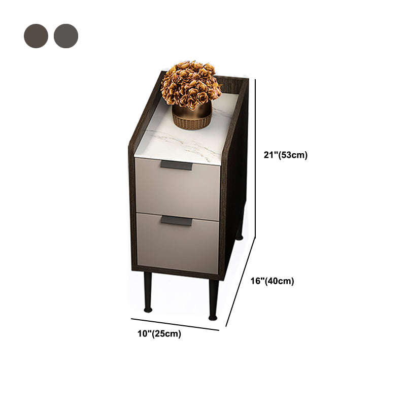 Espresso Wood and Off-White Night Table Modern Stone and Pearl Wood Bedside Cabinet Clearhalo 'Bedroom Furniture' 'furn' 'furn_night_stand' 'Furniture' 'night_stand' 'Nightstands' 5755235