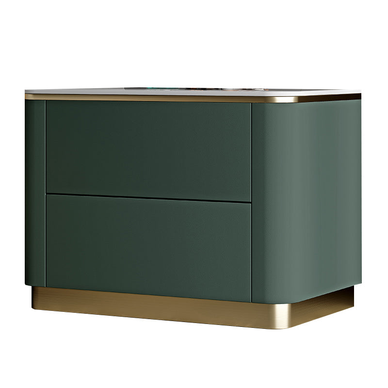 Glam Wood-Based Panel Accent Table Nightstand Drawer Storage Night Table