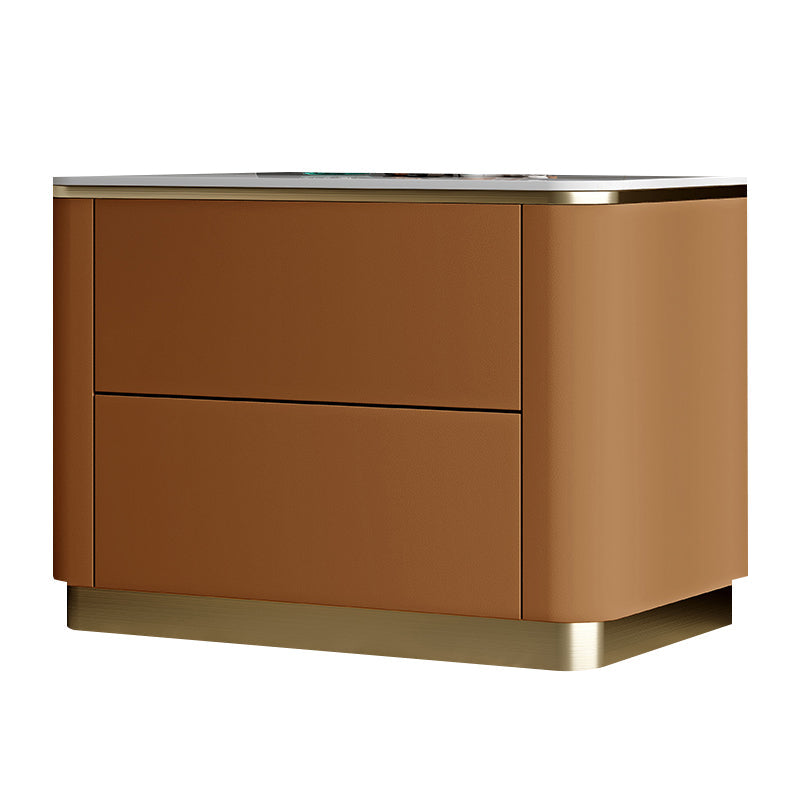 Glam Wood-Based Panel Accent Table Nightstand Drawer Storage Night Table