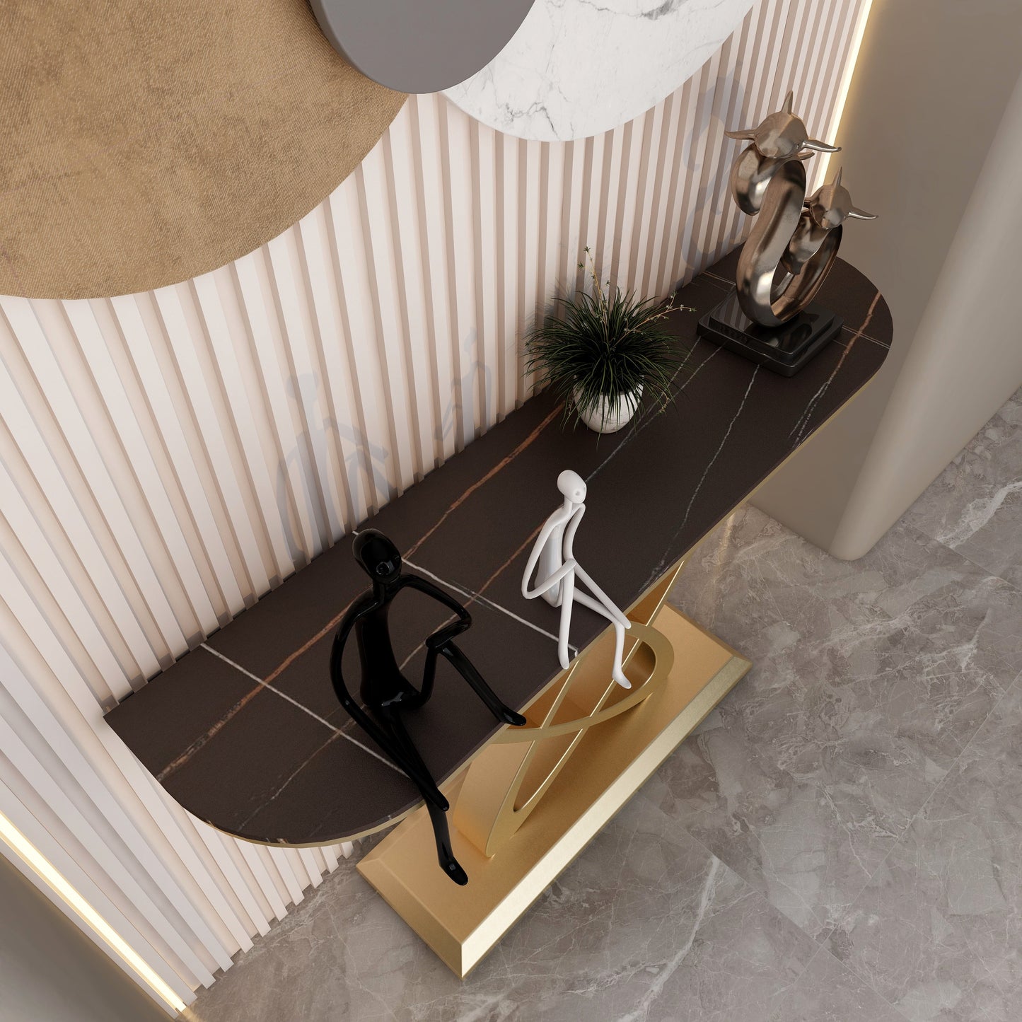 Tavolo console a mezza luna contemporanea con tavolo di accento di base del piedistallo