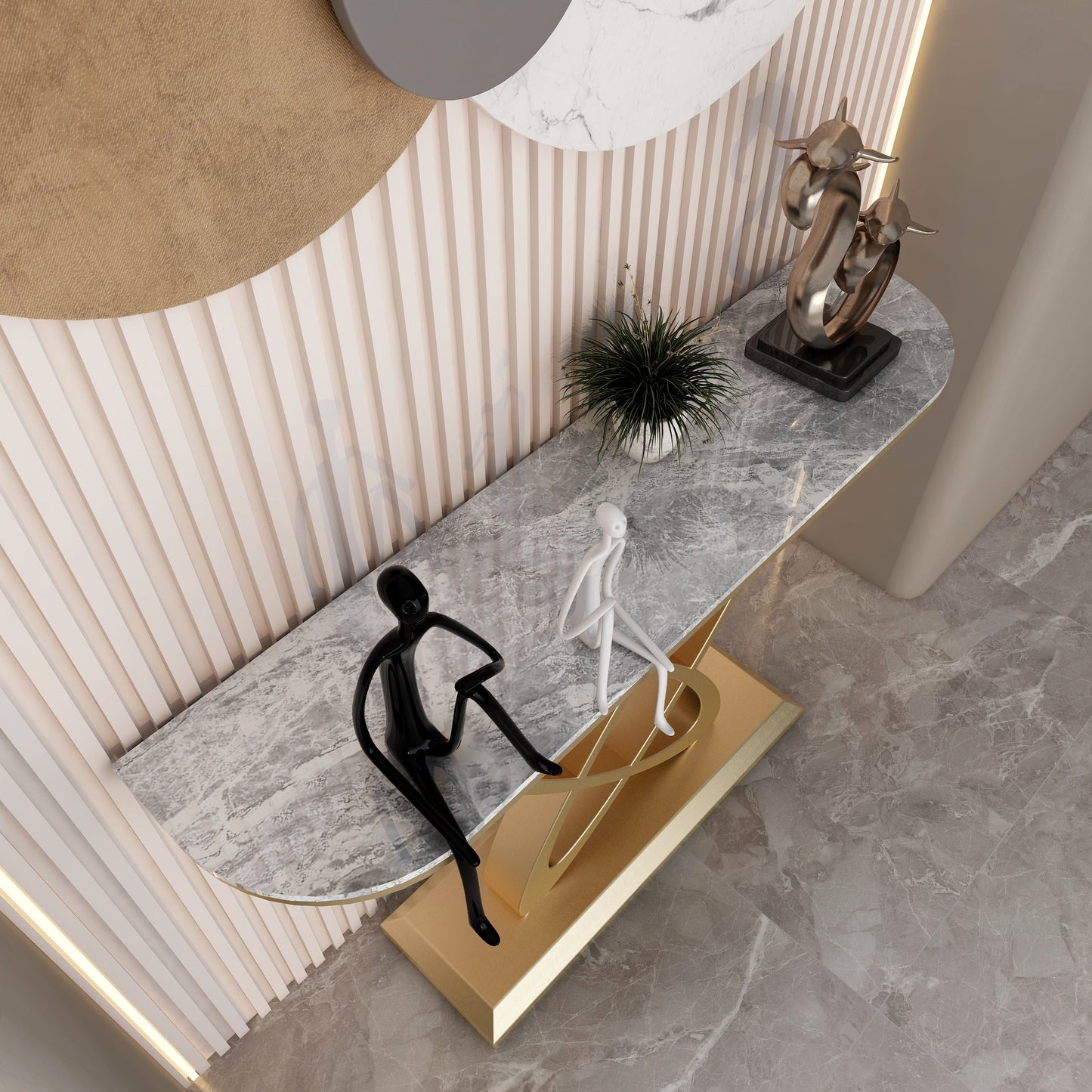 Tavolo console a mezza luna contemporanea con tavolo di accento di base del piedistallo