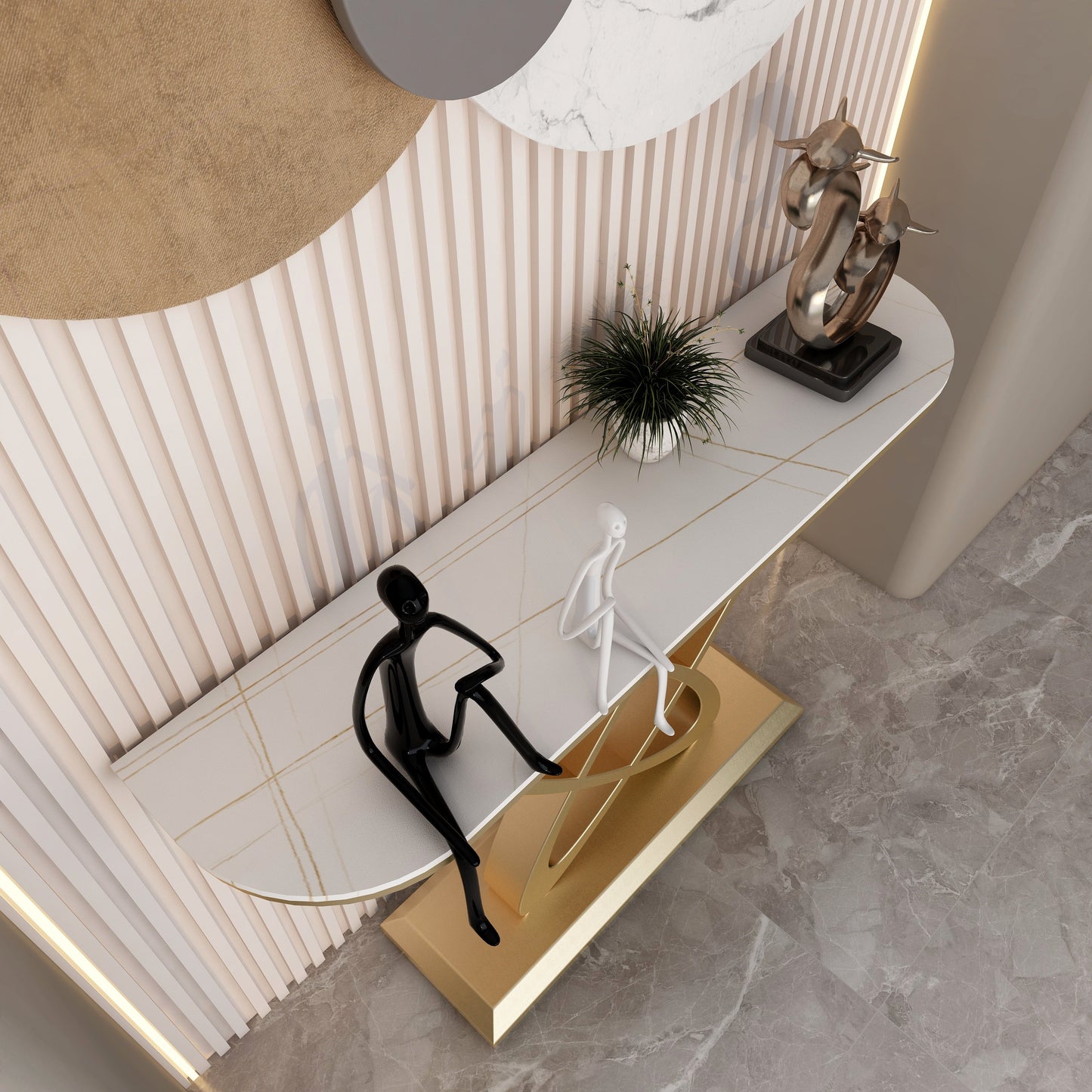 Tavolo console a mezza luna contemporanea con tavolo di accento di base del piedistallo