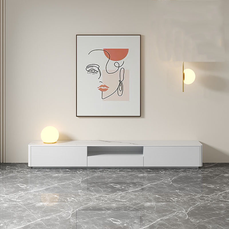 Contemporary TV Console White Wooden TV Media Stand for Living Room 79"L x 16"W x 14"H Stone Clearhalo 'furn' 'furn_tv_stands_entertainment_centers' 'Furniture' 'Living Room Furniture' 'TV Stands & Entertainment Centers' 'TV Stands & Media Storage Furniture' 'tv_stands_entertainment_centers' 5755708