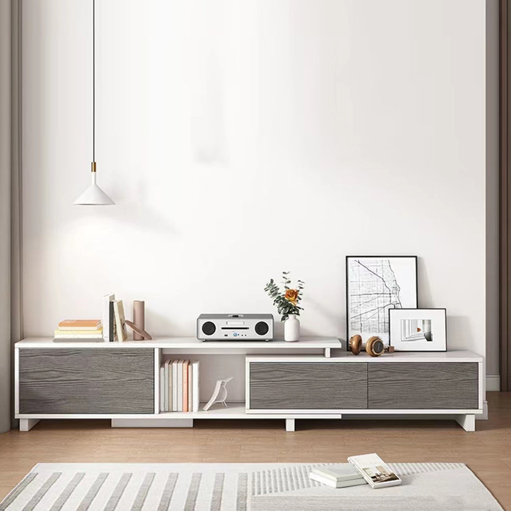Modern TV Stand with Cabinet Wooden TV Stand for TVs up to 94.5" W 47"L x 12"W x 16"H White-Gray 3 Clearhalo 'furn' 'furn_tv_stands_entertainment_centers' 'Furniture' 'Living Room Furniture' 'TV Stands & Entertainment Centers' 'TV Stands & Media Storage Furniture' 'tv_stands_entertainment_centers' 5755883