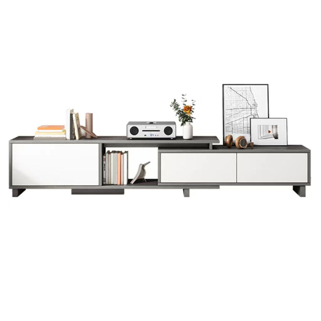 Modern TV Stand with Cabinet Wooden TV Stand for TVs up to 94.5" W 47"L x 12"W x 16"H Gray-White 3 Clearhalo 'furn' 'furn_tv_stands_entertainment_centers' 'Furniture' 'Living Room Furniture' 'TV Stands & Entertainment Centers' 'TV Stands & Media Storage Furniture' 'tv_stands_entertainment_centers' 5755884