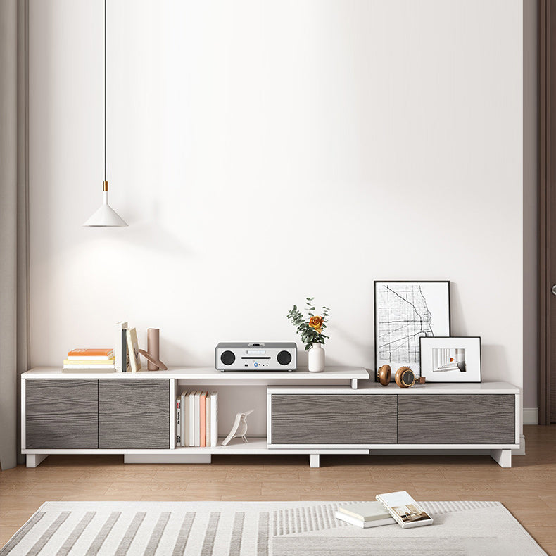 Modern TV Stand with Cabinet Wooden TV Stand for TVs up to 94.5" W White-Gray 4 Clearhalo 'furn' 'furn_tv_stands_entertainment_centers' 'Furniture' 'Living Room Furniture' 'TV Stands & Entertainment Centers' 'TV Stands & Media Storage Furniture' 'tv_stands_entertainment_centers' 5755888