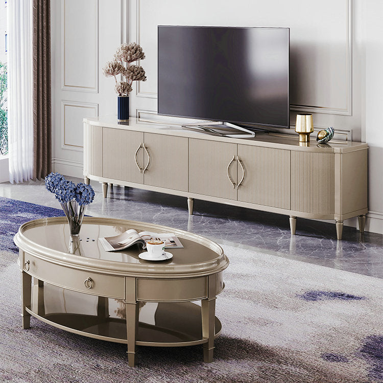 Glam Wood TV Media Stand con puertas, consola de soporte de televisión de almacenamiento cerrado