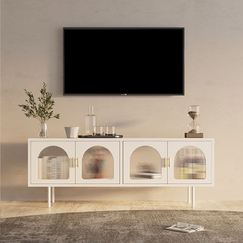 Support TV industriel 4 portes, console TV en métal et verre